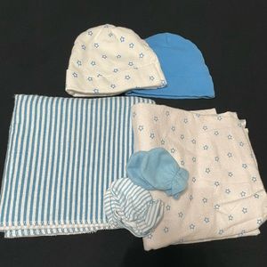 6pcs baby receiving blanket, hat, mitten set